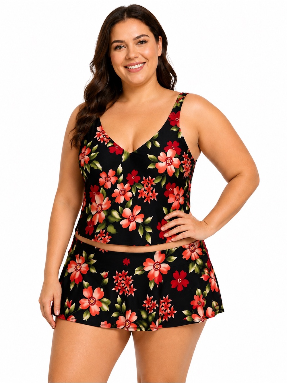 Lands End • Floral Tankini and Swim Skirt Set